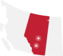 icon of alberta with calgary and edmonton highlighted